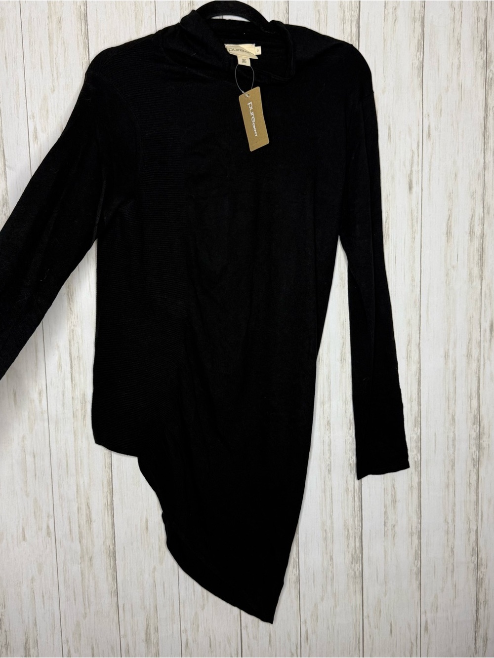 PURE DKNY NWT Silk Cashmere Black Asymmetrical Long Sleeve Top